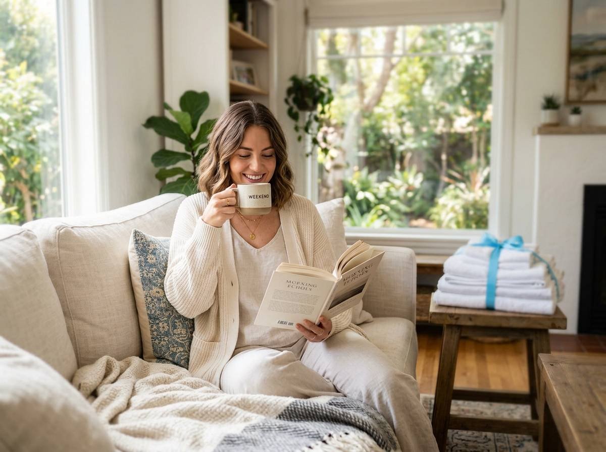 Joyful customer wrapped in fresh towels