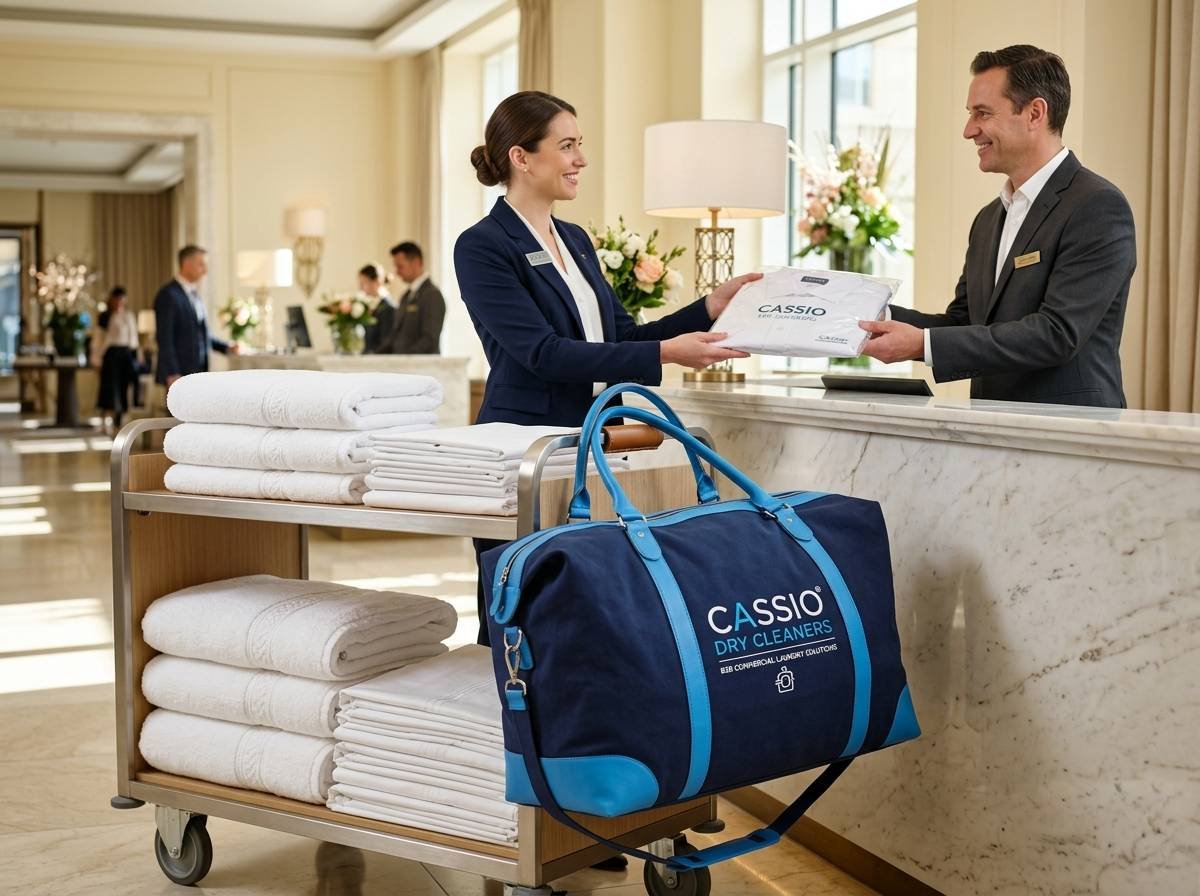 Cassio delivery driver handing off cleaned garments